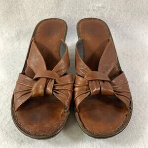 Clarks Womens Artisian Leather Sandal Sz 10 B Brown Slip on Wedge
